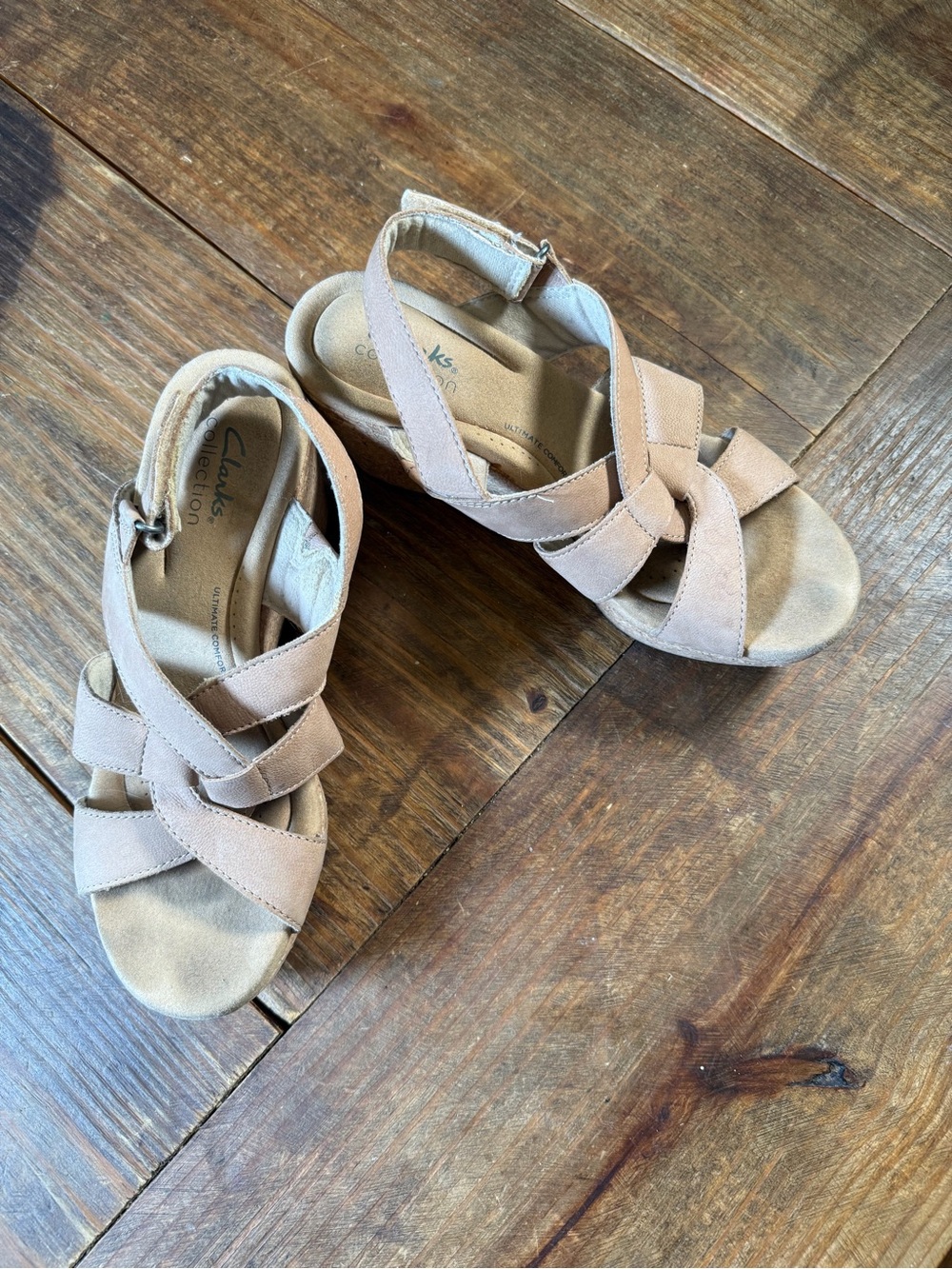 Clarks Beige Suede Crisscross Strap Sandals
